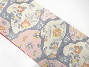 手織り紬　花唐草模様織り出し全通袋帯